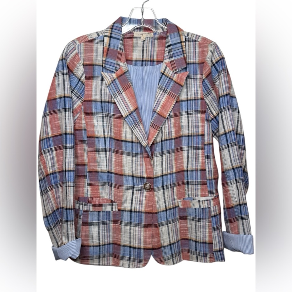 Mystree Women’s Multicolor Plaid Fabric Blazer Small EUC